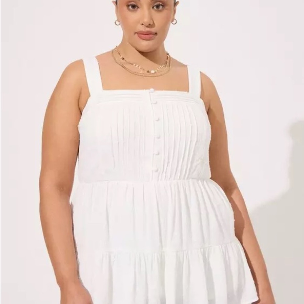 Swiss Dot Washable Gauze Tiered Pin Tuck Tank